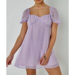 MISSGUIDED Mini Dress Women's 4 Purple Lilac Puff Sleeve "Skater Dress" Feminine